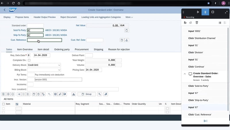 Sneak preview of the RPA recorder tracking complex sap screen_SAP RPA 2.0 is here to take robot out of humans_Four takeaways from SAP TechEd 2020_Createch